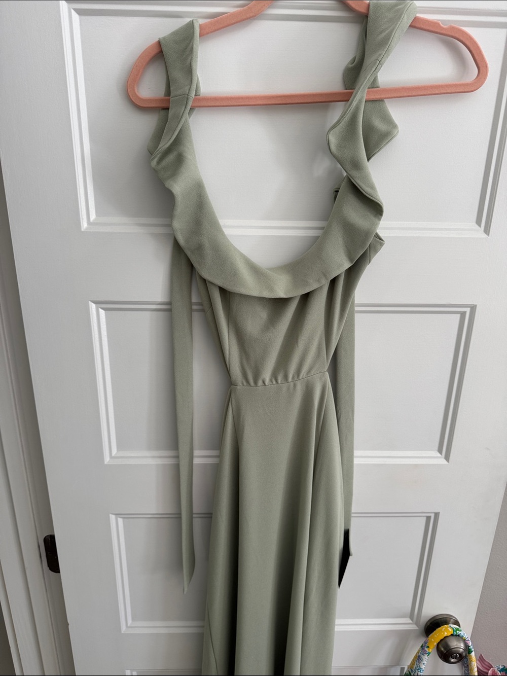 Lulu's Sage Green Ruffle-Strap Strapless Maxi Dress